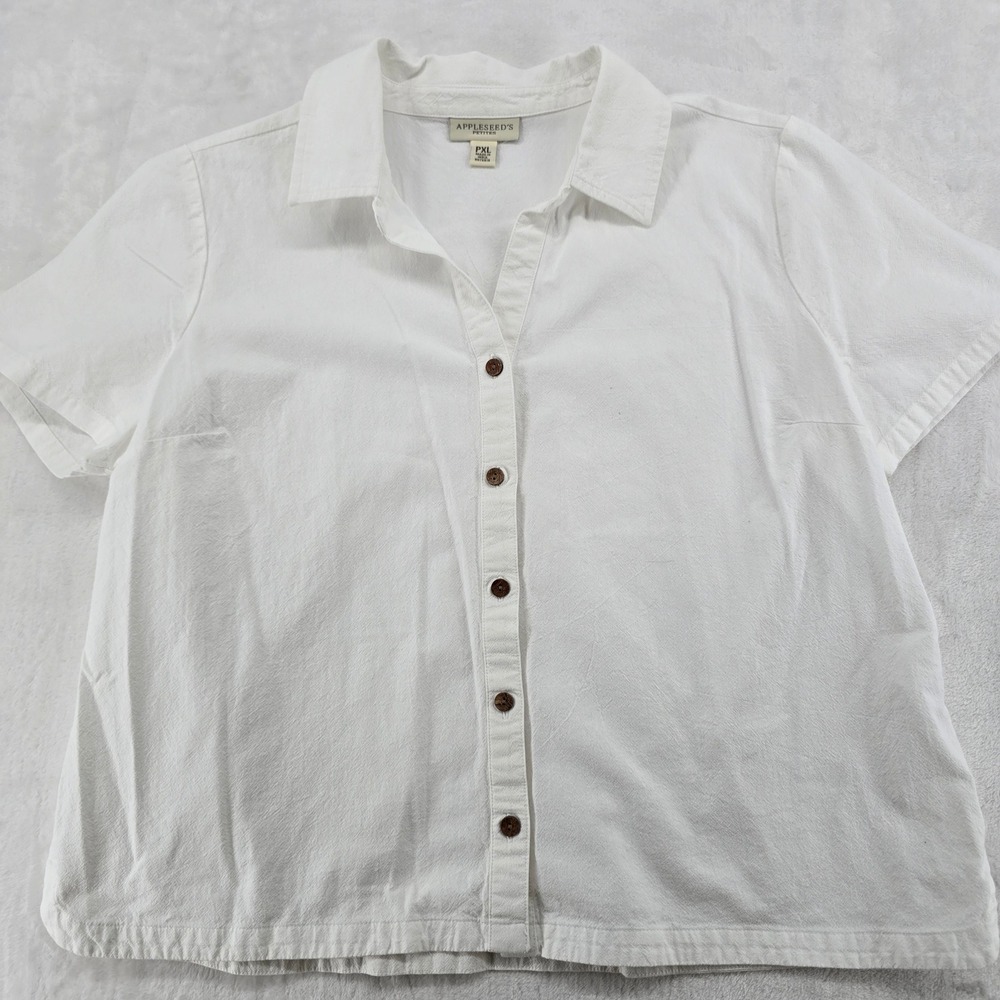 Appleseed's Button Down Womens PXL Shirt White Cotton Short Sleeve Petite PXL